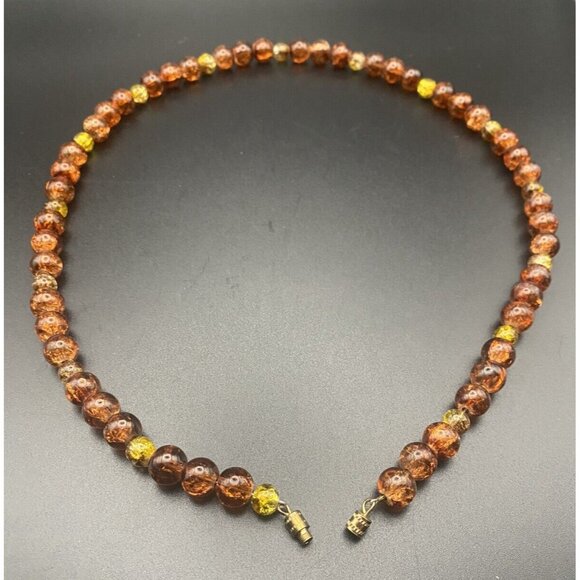 Vintage 1950's Necklace Foil Lucite Amber 7 mm Multicolor Bead 18" Barrel Clasp - Picture 4 of 7